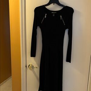 Black Long-Sleeve Knit Dress with Zip Detail - INC petite Brand